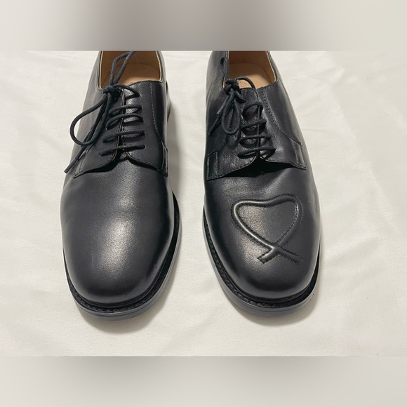 Black Leather Heart Detail Loafers - Picture 7 of 10